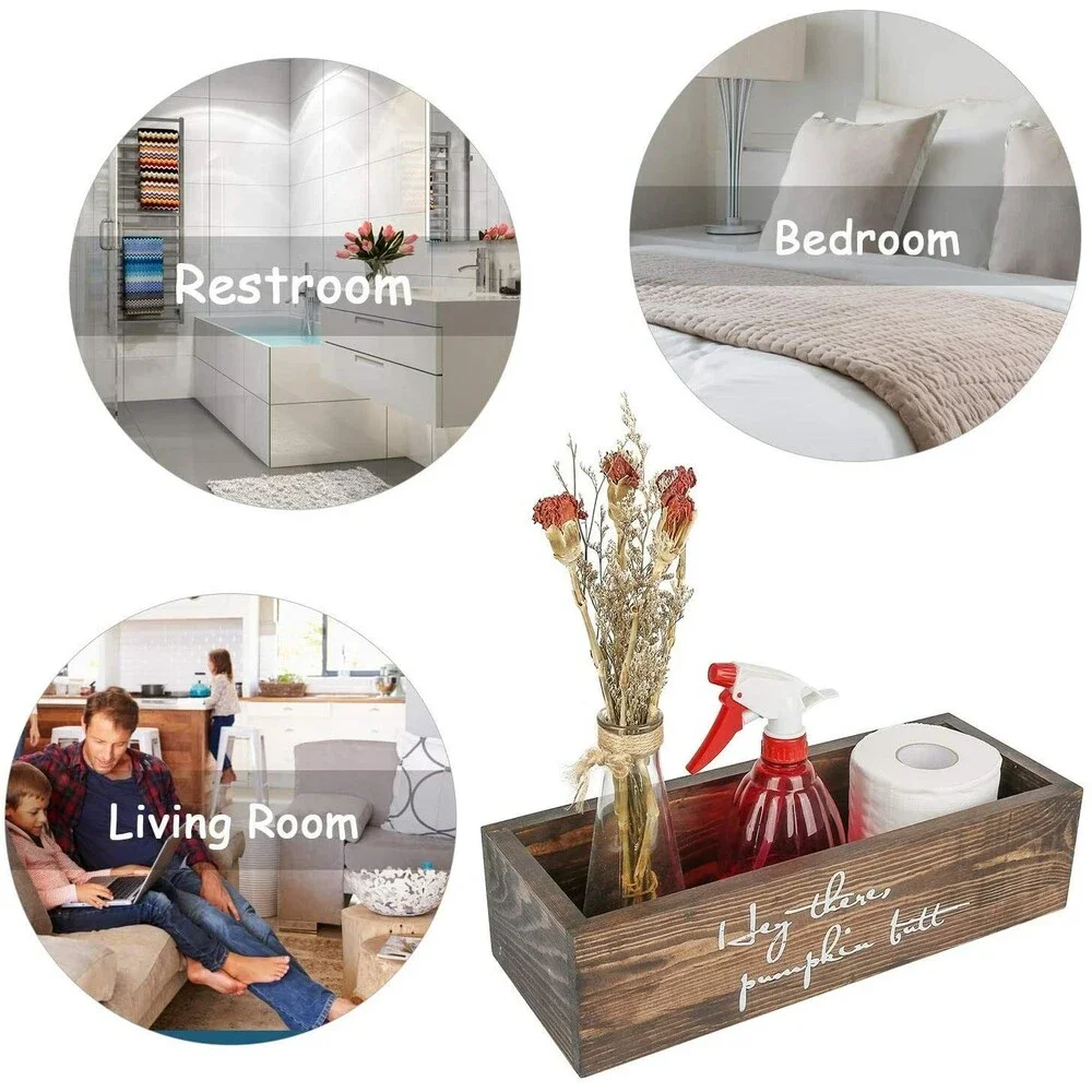 2 Sided Bathroom Decor Box with Funny Words, Rustic Wooden Toilet Paper Holder